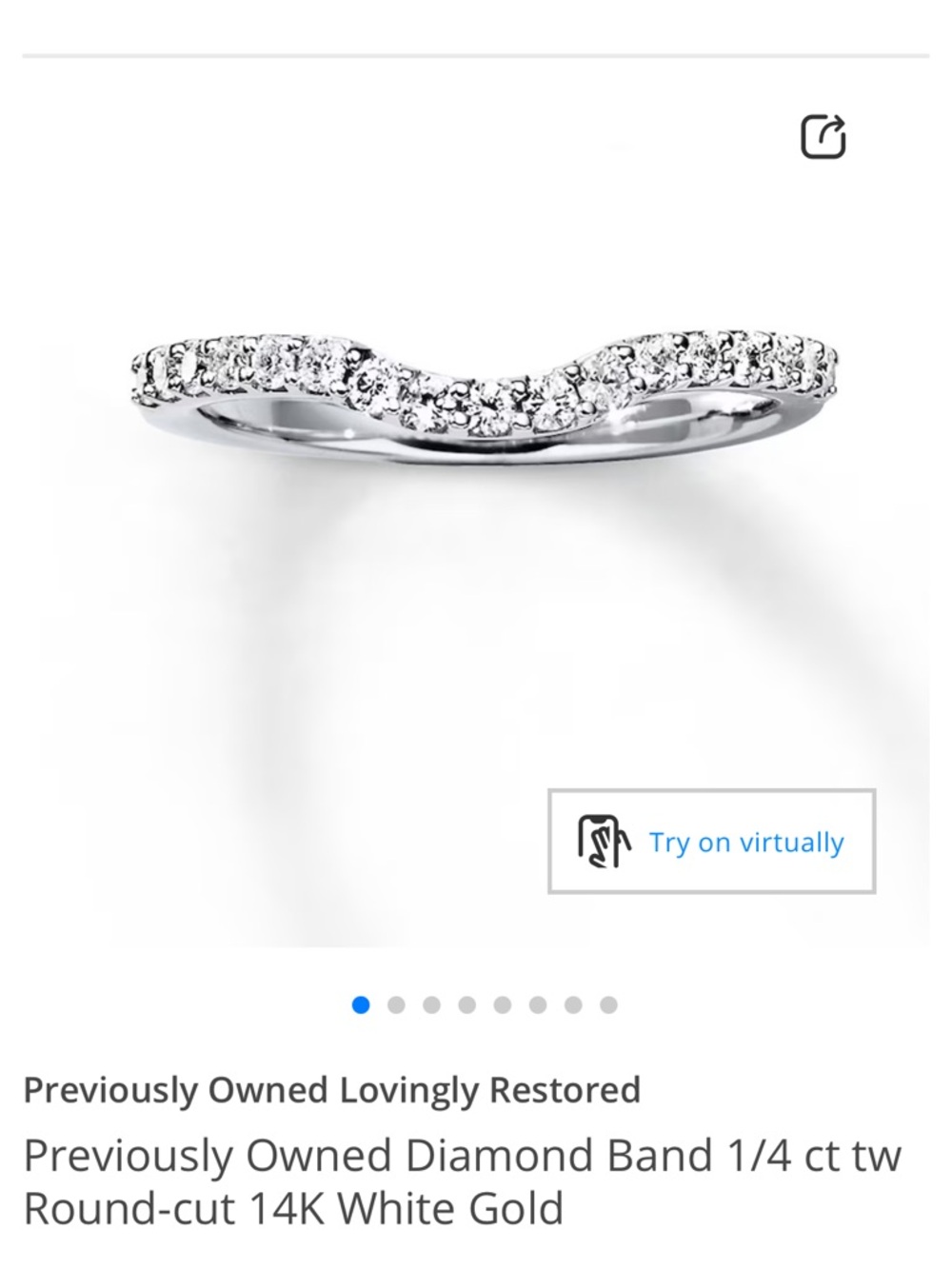 Kay Jewelers White Gold 1/4 ct Contour Wedding Band